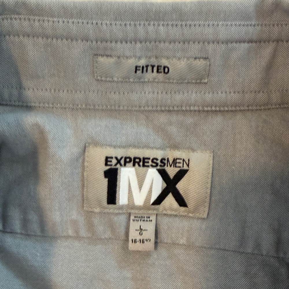 Express 1MX Fitted Men's Gray Button-Up Shirt - Picture 3 of 3